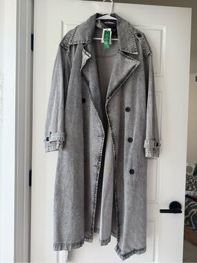 Gray Acid Wash Denim Trench Coat NWT size L